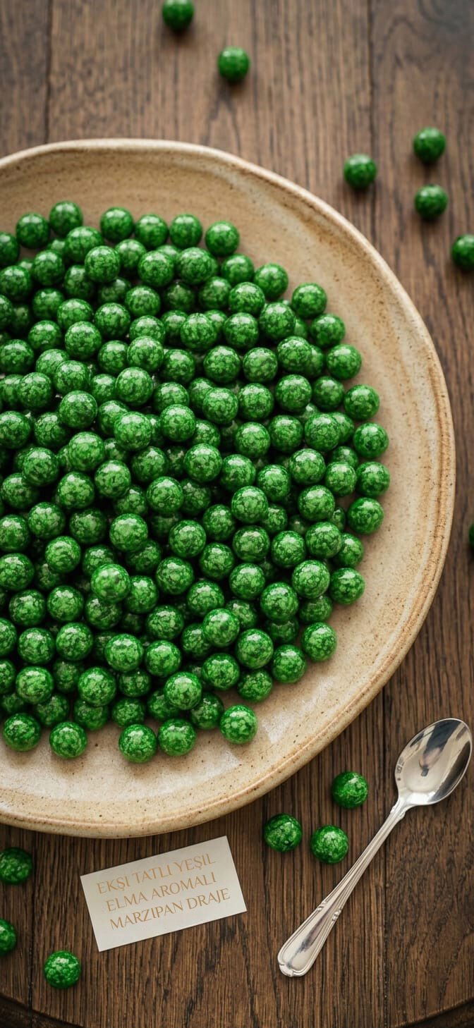 Ekşi Tatlı Yeşil Elma Aromalı Marzipan Draje